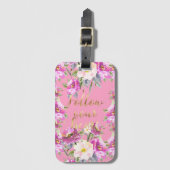 Pink Roses Floral Gold Follow Your Heart Bagagelabel (Voorkant (verticaal))