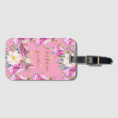 Pink Roses Floral Gold Follow Your Heart Bagagelabel (Voorkant (horizontaal))