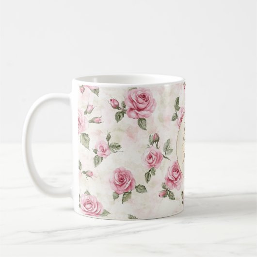 Pink Roses Floral Gold Glitter Shine Bright Koffiemok (Links)