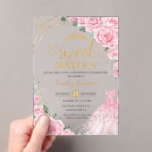 Pink Roses Floral Gold Princess Dress Sweet 16 Acryl Uitnodigingen (Insitu (Draagbaar))