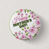 Pink Roses Floral | Happy Mother's Day Ronde Button 3,2 Cm (Voorkant)