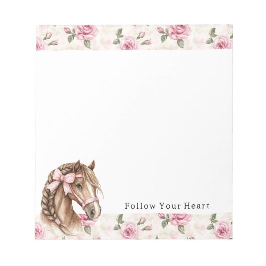 Pink Roses Floral Horse Bow Quote Notitieblok (Voorkant)