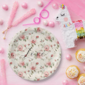 Pink Roses Floral Love Bridal Shower Papieren Bordje (Feest)