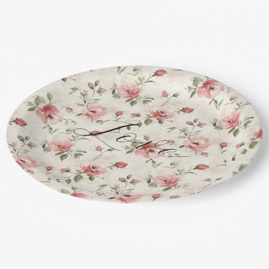 Pink Roses Floral Love Bridal Shower Papieren Bordje (Gekanteld)