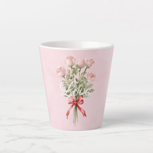Pink Roses Floral Love Latte Mok (Voorkant)