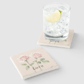 Pink Roses Floral Love Stenen Onderzetter (Zijkant)