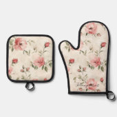Pink Roses Floral Ovenwant & Pannenlap Set (Voorkant)