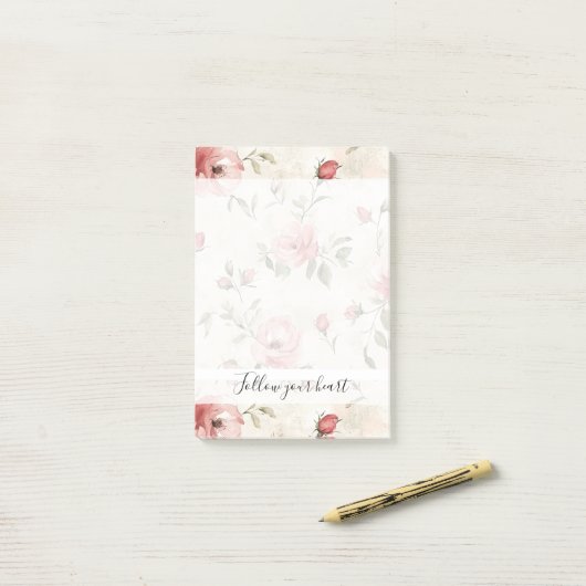 Pink Roses Floral Post-it® Notes (Op bureau)