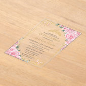 Pink Roses Floral Quinceanera Sweet 16 Butterflies Acryl Uitnodigingen (Laagn)