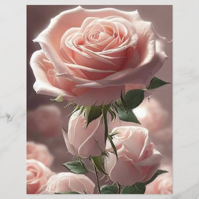 Pink Roses Floral Scrapbook Paper (Achterkant)