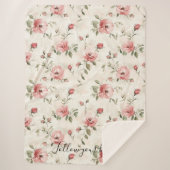 Pink Roses Floral Sherpa Deken (Voorkant)
