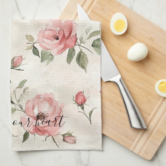 Pink Roses Floral  Theedoek (Quarter Fold)