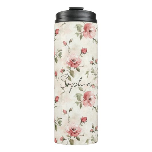 Pink Roses Floral  Thermosbeker (Voorkant)