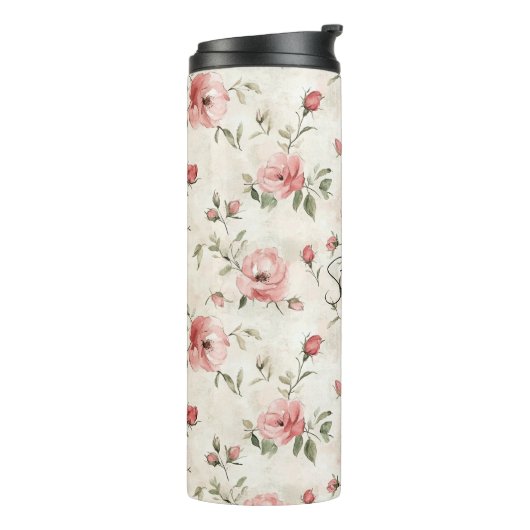 Pink Roses Floral  Thermosbeker (Gedraaid links)