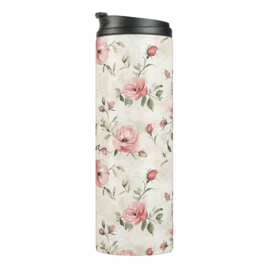 Pink Roses Floral Thermosbeker (Geroteerd rechts)