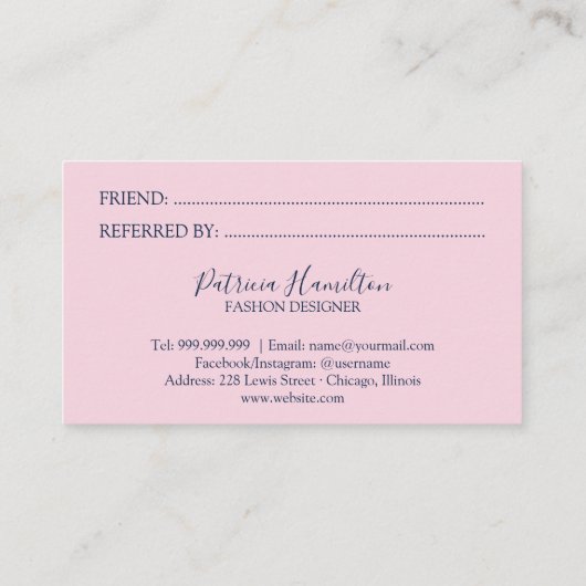 Pink Roses Floral Verwijs een vriend Verwijzing Ka Visitekaartje (Achterkant)