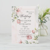 Pink Roses floral Wedding Invitation Kaart (Staand voorkant)