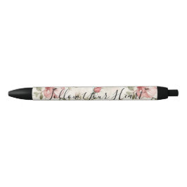 Pink Roses Floral Zwarte Inkt Pen