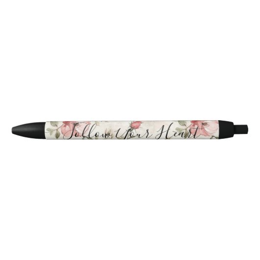 Pink Roses Floral Zwarte Inkt Pen (Voorkant)