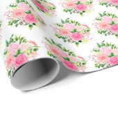 Pink Roses Flowers and Greenery Cadeaupapier (Rol Hoek)