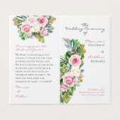 Pink Roses Folded Wedding Program Kaart (Buitenkant ongevouwen)
