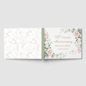 Pink Roses Foliage 50th Wedding Anniversary Gastenboek (Volledig)