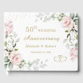 Pink Roses Foliage 50th Wedding Anniversary Gastenboek (Voorkant)