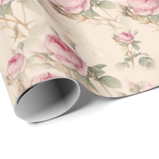 Pink Roses Gift Wrapping Paper Floral Cadeaupapier (Rol Hoek)