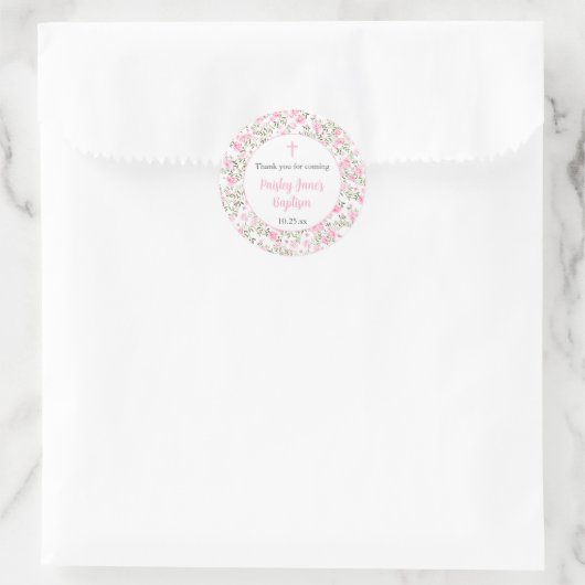 Pink Roses Girl baptism thank you sticker (Tas)