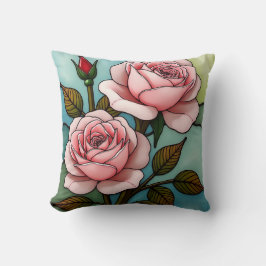 Pink Roses Glas in lood Kussen