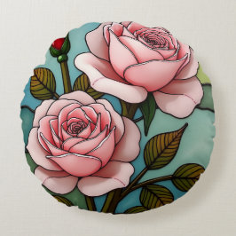 Pink Roses Glas in lood Rond Kussen