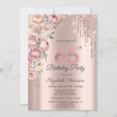 Pink Roses Glitter Drips Roos Gold 65e verjaardag Kaart (Voorkant)