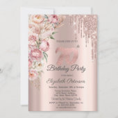 Pink Roses Glitter Drips Roos Goud 70e Verjaardag Kaart (Voorkant)