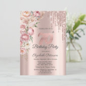 Pink Roses Glitter Drips Roos Goud 70e Verjaardag Kaart (Staand voorkant)