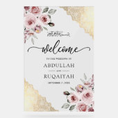 Pink Roses Gold Lace Muslim Wedding Welcome Acryl Bord (Voorkant)