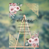 Pink Roses Gold Lace Muslim Wedding Welcome Acryl Bord (Neutraal)