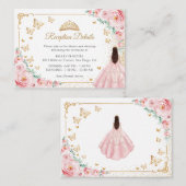 Pink Roses Gold Quinceanera Reception Details Informatiekaartje (Voorkant / Achterkant)