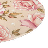 Pink Roses Golden Leaves Pattern Snijplank (Hoek)