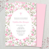Pink Roses Grandmillenial girl baptism invitation Kaart