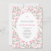 Pink Roses Grandmillenial girl baptism invitation Kaart (Voorkant)
