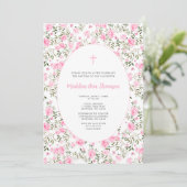 Pink Roses Grandmillenial girl baptism invitation Kaart (Staand voorkant)