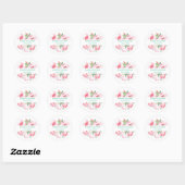 Pink Roses & Green Foliage Wedding Personalized Ronde Sticker (Vel)