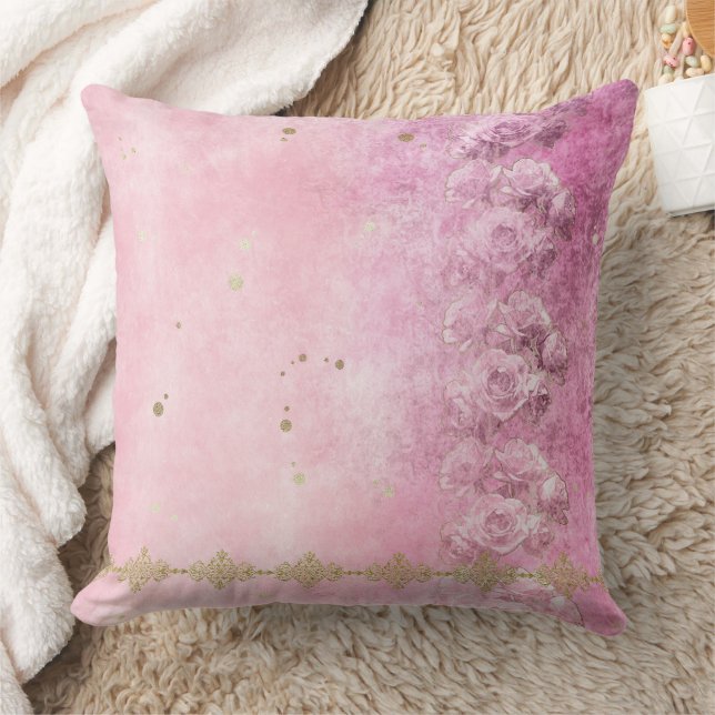 Pink Roses Grunge Damask - Kussen (Deken)