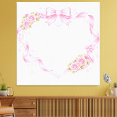Pink Roses Heart Frame Bow Ribbon Floral Border Canvas Afdruk (Insitu (Woonkamer))