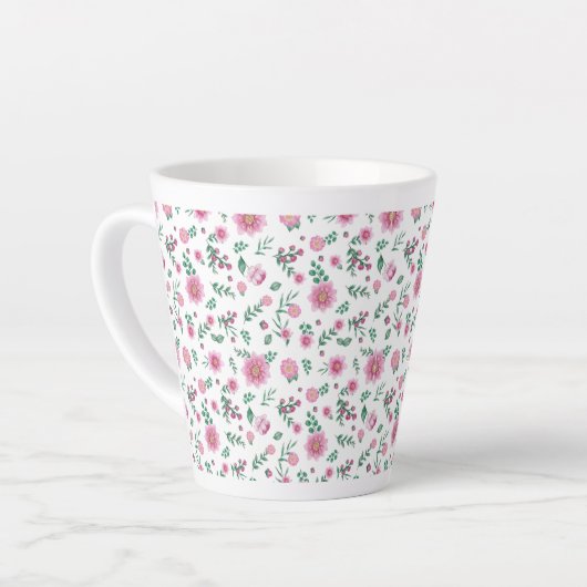 Pink Roses in overvloed Latte Mok (Linkerhoek)