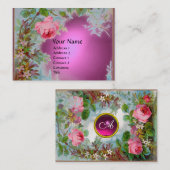 PINK ROSES & JASMINES MONOGRAM GEM STONE ,Fuchsia Visitekaartje (Voorkant / Achterkant)