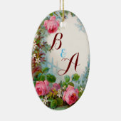 PINK ROSES & JASMINES MONOGRAM Wedding Souvenir Keramisch Ornament (Rechts)