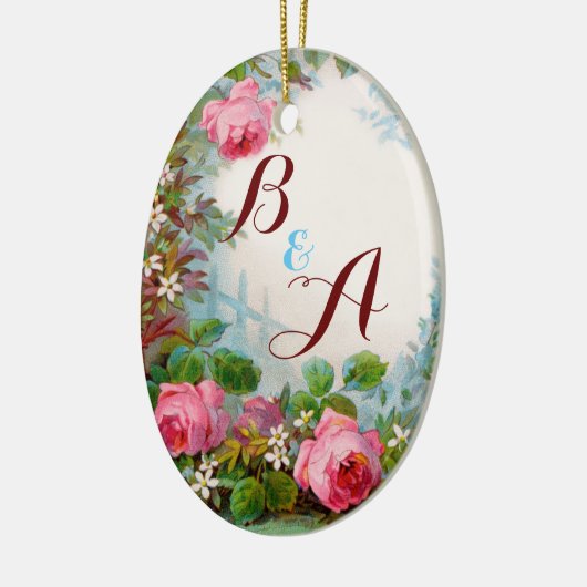 PINK ROSES & JASMINES MONOGRAM Wedding Souvenir Keramisch Ornament (Links)