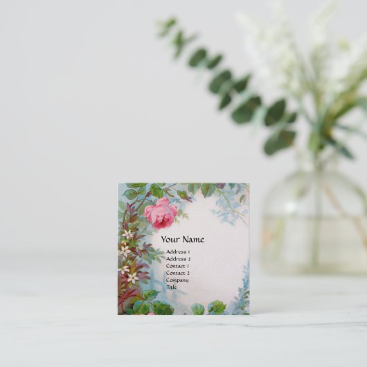 PINK ROSES, JASMINES RED GEM MONOGRAM Luxury White Vierkante Visitekaartje (Staand voorkant)