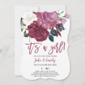 Pink Roses Marsala Baby shower is een meisje Kaart (Voorkant)